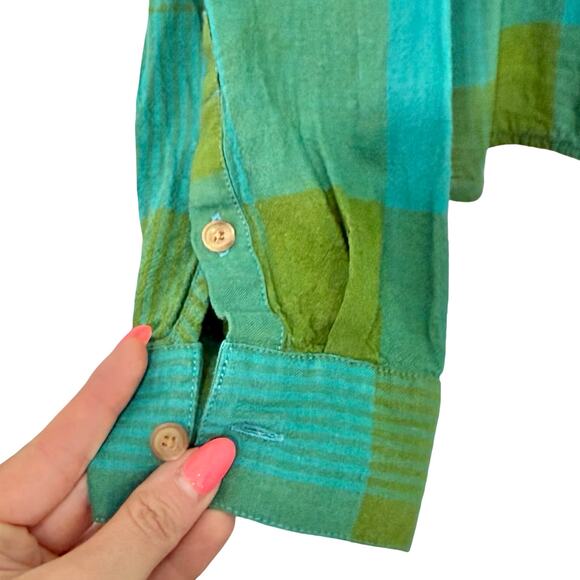 Pendleton Green Blue Plaid Adley Linen Blend Button Down Long Sleeve Shirt sz L - Picture 5 of 10